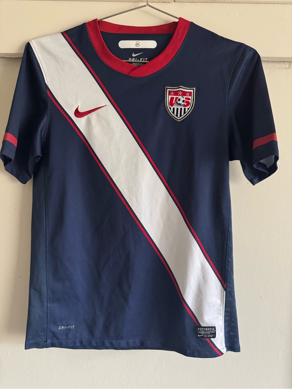 Nike Kids Navy White Diagonal Stripe US Soccer Jersey with Red Trim
